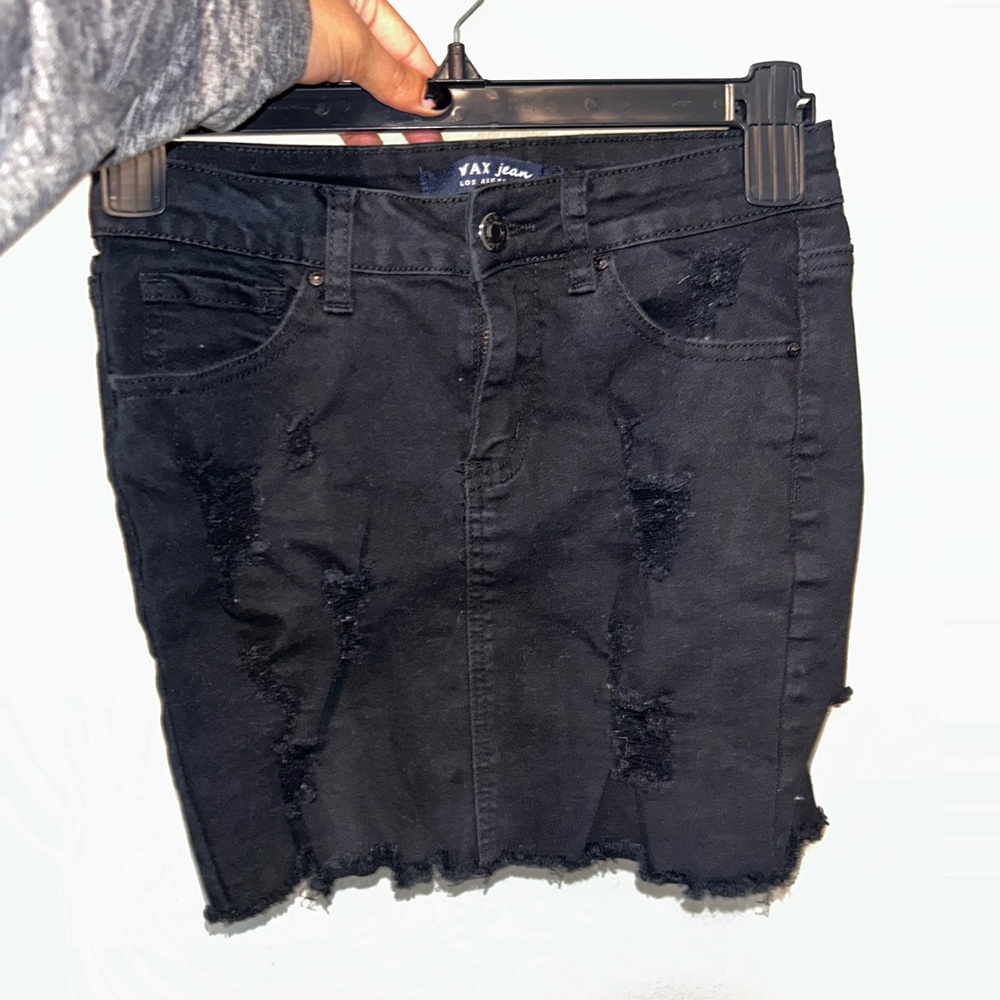 Black Distressed Denim Skirt
